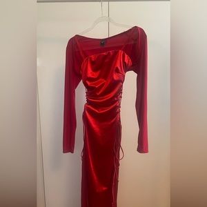 Red satin dress w/ red shrug